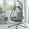 Wicker Egg Hanging Chair, Indoor Outdoor Swing Egg Chair with Stand, Cushion & Pillow, Hammock Chair Swing with Stand, Hanging Lounge Chair for Patio Backyard Balcony Garden Bedroom, K3057