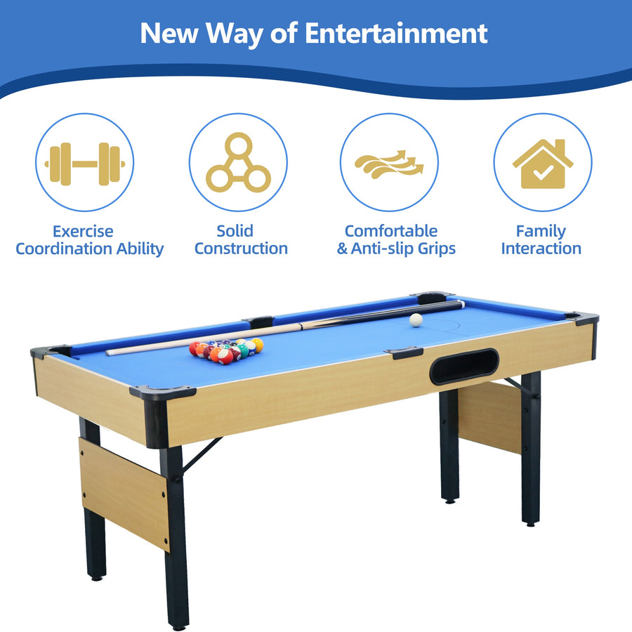 SEGMART 6 Ft Folding Pool Table, Multifunctional Billiard Table, Dining Table, Indoor Game Table, All Accessories Included, Beige with Blue Felt