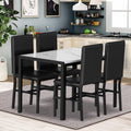 Kitchen Table and 4 Chairs Set, Metal Kitchen Table Sets Faux Marble Rectangular Breakfast Table w/Metal Legs & Black Finish Frame, Dining Table Sets for an Apartment Breakfast, SS1268