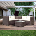 4 Pieces Rattan Patio Furniture Set, SEGMART Outdoor Patio Sofa Set with Glass Top Coffee Table, Storage Box, Cushioned Wicker Sectional Conversation Set for Balcony, Porch, Backyard, Deck, Garden