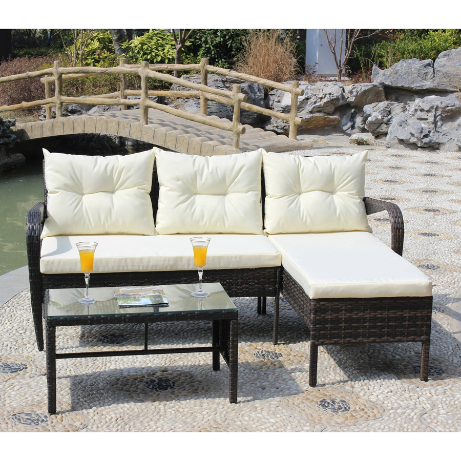 4 Piece Patio Furniture Set, All-Weather Outdoor Sectional Sofa Set, PE Rattan Conversation Set with Storage Box, Table & Cushions, Wicker Furniture Couch Set for Patio Deck Garden Poolside Yard, B862