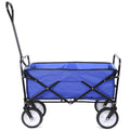 Grocery Cart with Wheels, Collapsible Outdoor Utility Wagon with All-Terrain Wheels, Heavy Duty Beach Wagon with Drink Holder, Blue Folding Wagon for Shopping, Yard, Camping, 150 Pound Capacity