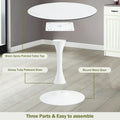 Modern White Dining Table, Breakfast Nook Dining Table, Mid Century Coffee Tea Table, Leisure Living Room Bistro Bar Table, Tulip Round Table for Small Space Dining Room Cafe Bar, Easy Assembly, K2045