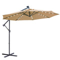 Patio Umbrella with Led Lights, 10FT Solar LED Offset Outdoor Umbrella, Hanging Cantilever Market Patio Umbrella with Crank, Cross Base, Backyard Offset Umbrella for Garden Pool Deck, 32LED
