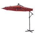 Patio Umbrella with Led Lights, 10FT Solar LED Offset Outdoor Umbrella, Hanging Cantilever Market Patio Umbrella with Crank, Cross Base, Backyard Offset Umbrella for Garden Pool Deck, 32LED