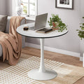 Modern White Dining Table, Breakfast Nook Dining Table, Mid Century Coffee Tea Table, Leisure Living Room Bistro Bar Table, Tulip Round Table for Small Space Dining Room Cafe Bar, Easy Assembly, K2045