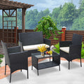 4 Pieces Outdoor Wicker Conversation Set, All-Weather Rattan Patio Furniture Sets with Arm Chairs, Tempered Glass Table and Cushions, Sectional Sofa Set for Backyard, Garden, Poolside, K3018