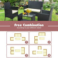 4 Pieces Outdoor Wicker Conversation Set, All-Weather Rattan Patio Furniture Sets with Arm Chairs, Tempered Glass Table and Cushions, Sectional Sofa Set for Backyard, Garden, Poolside, K3018