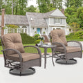 3 PCS Patio Swivel Rocker Set, PE Rattan Swivel Bistro Table Set, Outdoor Conversation Set with Glass Tabletop and Cushions for Balcony Patio Deck Poolside