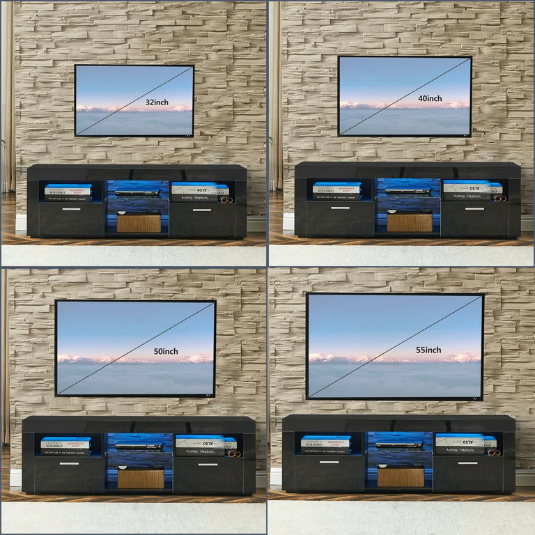 Segmart TV Stand Livingroom Furniture with LED Lights, Modern High Gloss Entertainment Center with 2 Storage Drawers and Open Shelves for Up to 55 Inch TVs, Television Stands Console Table, S9831