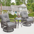 3 PCS Patio Swivel Rocker Set, PE Rattan Swivel Bistro Table Set, Outdoor Conversation Set with Glass Tabletop and Cushions for Balcony Patio Deck Poolside