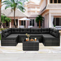 7 Piece Rattan Sectional Sofa Set, Outdoor Conversation Set, All-Weather Wicker Sectional Seating Group with Cushions & Coffee Table, Morden Furniture Couch Set for Patio Deck Garden Pool, B31