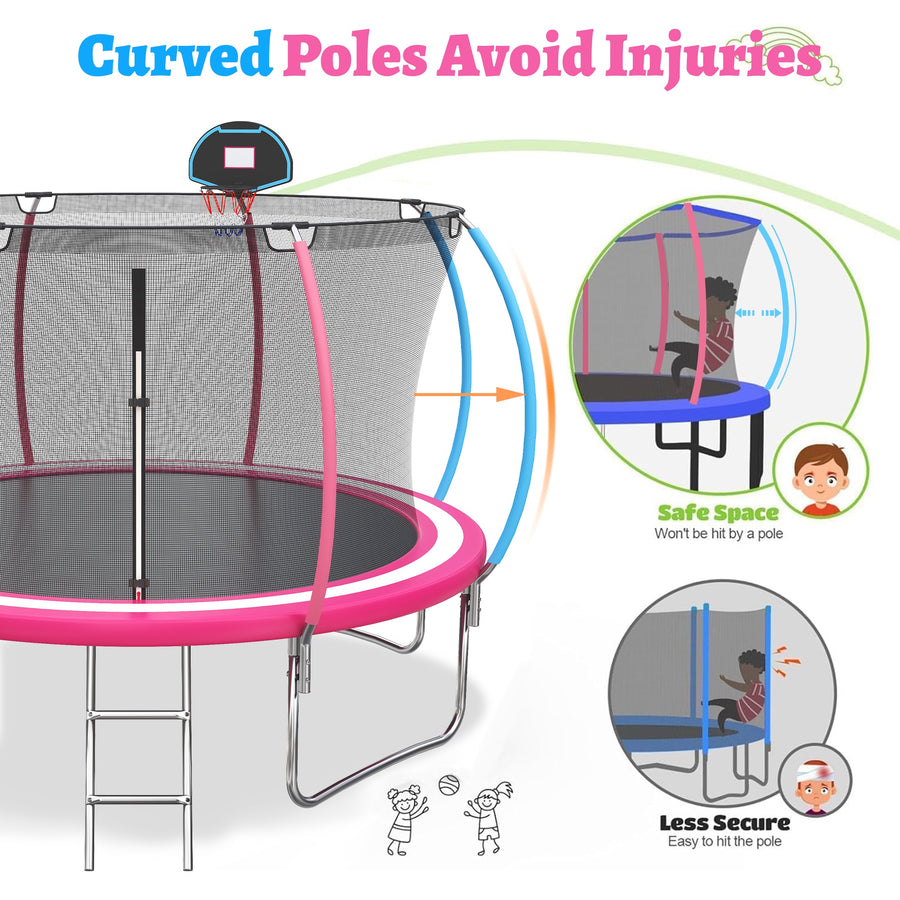 12ft Trampoline for Kids with Basketball Hoop, Outdoor Trampoline with Safety Enclosure Ladder, Back Yard Trampoline for Kids and Adults