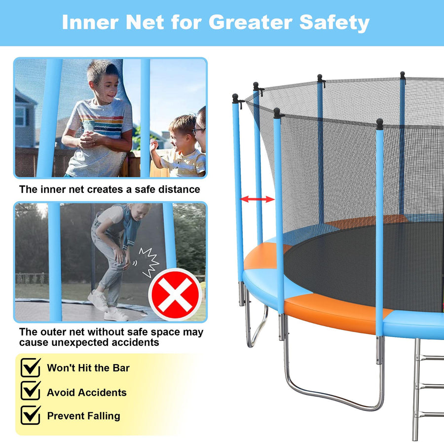 16FT Trampoline with Basketball Hoop, Green Outdoor Trampolines Recreational Kids Trampoline with Enclosure Net Outdoor for 3-5 Kids, L