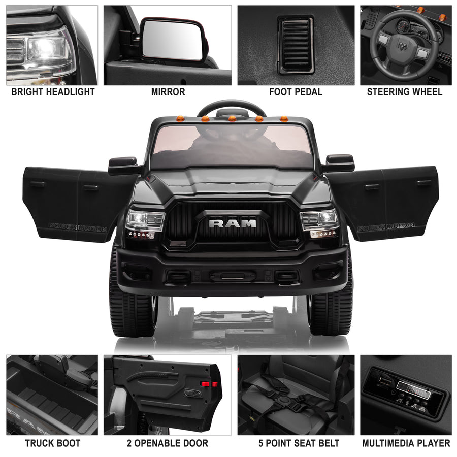 Licensed Toyota Tacoma Electric Ride on Vehicle for Kids, 12V Powered Ride on Car Toys with Remote Control, LED Lights, MP3 Player, Black