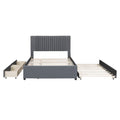 Full-Size Upholstered Platform Bed with Trundle, Upholstered Bedframe w/2 Storage Drawers for Kids, Teens, Mattress Foundation for Bedroom, Guestroom, Dorm, No Box Spring Required, Gray