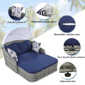 SEGMART Outdoor Sunbed with Retractable Canopy, Patio PE Rattan Double Lounge Daybed with 3 Cushion and 4 Pillows, Patio Double Conversation Bed for Porch, Lawn, Garden, Backyard, Poolside