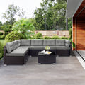 7 Piece Outdoor Patio Furniture Set, Modular Outdoor Sectional Sofa Set with Removable Cushions, PE Rattan Conversation Sets with Coffee Table, Gray