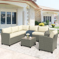 4 Piece Outdoor Patio Furniture Sets, All-Weather Patio Sofa Set with Loveseat Sofa/Storage Box/Coffee Table, Wicker Patio Conversation Set with Cushions for Backyard/Porch/Garden/Pool, LLL1100