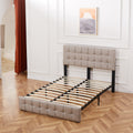 Queen Size Platform Bed Frame, SEGMART Upholstered Platform Bed Frame with Headboard, Metal Bed Frame with Slat Support, No Box Spring Needed, Beige