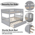 SEGMART Gray Full over Full Bunk Bed with Trundle, Solid Wood Full Bunk Bed with Ladder, Full Size Detachable Bunk Bed Frame for Kids, Boys, Girls, Teens, No Box Spring Needed, LLL1476