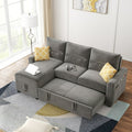 Reversible Sleeper Sectional Sofa, 82.5'' Reversible Pull Out Sectional Storage Sofa Bed with 6 Side Pockets, Polyester L-Shaped Corner 3-Seat Couch with Storage Chaise for Small Space, Gray, S8273