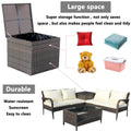 Outdoor Patio Sectional Sets, All-Weather 4 Pieces Outdoor Wicker Couch with Cushions, Storage Box, Modern Outdoor Furniture Set for Balcony Porch Backyard Deck, with Glass Coffee Table