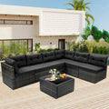 7 Piece Rattan Sectional Sofa Set, Outdoor Conversation Set, All-Weather Wicker Sectional Seating Group with Cushions & Coffee Table, Morden Furniture Couch Set for Patio Deck Garden Pool, B31