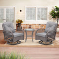3 PCS Patio Swivel Rocker Set, PE Rattan Swivel Bistro Table Set, Outdoor Conversation Set with Glass Tabletop and Cushions for Balcony Patio Deck Poolside
