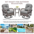 3 PCS Patio Swivel Rocker Set, PE Rattan Swivel Bistro Table Set, Outdoor Conversation Set with Glass Tabletop and Cushions for Balcony Patio Deck Poolside