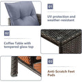 3 Pieces Patio Furniture Sectional Set, Outdoor Furniture Set with Two-Seater Sofa, Lounge Sofa, Table & Cushion, PE Rattan Wicker Bistro Set, Conversation Set for Garden, Backyard