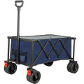 Outdoor Folding Utility Wagon, Collapsible Beach Wagon Cart with 360 Rotating Front Wheels and Drink Holders, Portable Garden Cart for Camping, Picnic, Beach