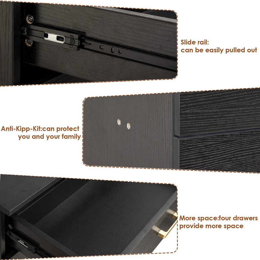 SEGMART 4 Drawers Chest of Drawers for Bedroom, 26'' x 13'' x 29'' Simple Elegant Dresser Cabinet w/Metal Handles, Durable MDF Wood Universal Chest Cabinet for Closet to Storing Clothes, Black, S7903