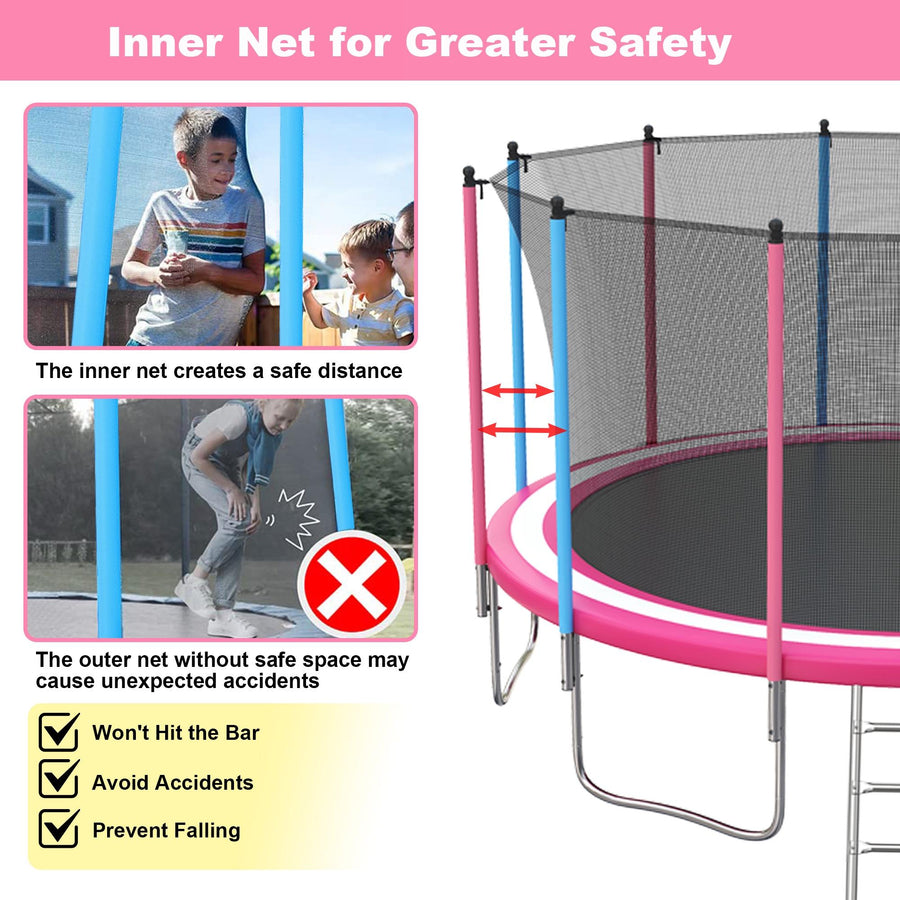 16FT Trampoline with Basketball Hoop, Blue Outdoor Trampolines Recreational Kids Trampoline with Enclosure Net Outdoor for 3-5 Kids, L