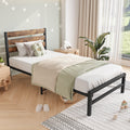 Twin Size Bed Frame with Modern Wooden Headboard, Heavy Duty Platform Metal Bed Frame with Square Frame Footboard, Metal Slats Support Mattress Foundation, Noise-Free, No Box Spring Needed