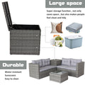 4 Pieces Patio Furniture Sets, Outdoor Patio Sectional Sofa with Storage Table, Wicker Conversation Sofa Set All Weather Patio Sofa with Cushion and Glass Table for Backyard, Porch, Pool, Gray