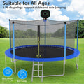 14FT Trampoline for Kids and Adults, SEGMART Upgraded Outdoor Trampoline with Basketball Hoop, Heavy-Duty Round Trampoline with Safety Enclosure Net and Ladder for Indoor Outdoor Backyard, Blue