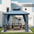 10'x10' Hardtop Gazebo, Outdoor Patio Gazebo with Galvanized Steel Double Roof, Permanent Gazebo Pavilion with Curtain and Netting for Patio, Deck, Backyard