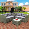 SEGMART 4 Piece Patio Furniture Set, All-Weather Outdoor Sectional Sofa Set, PE Rattan Conversation Set with Storage Box, Table & Cushion, Wicker Furniture Couch Set for Patio Deck Garden Pool Yard