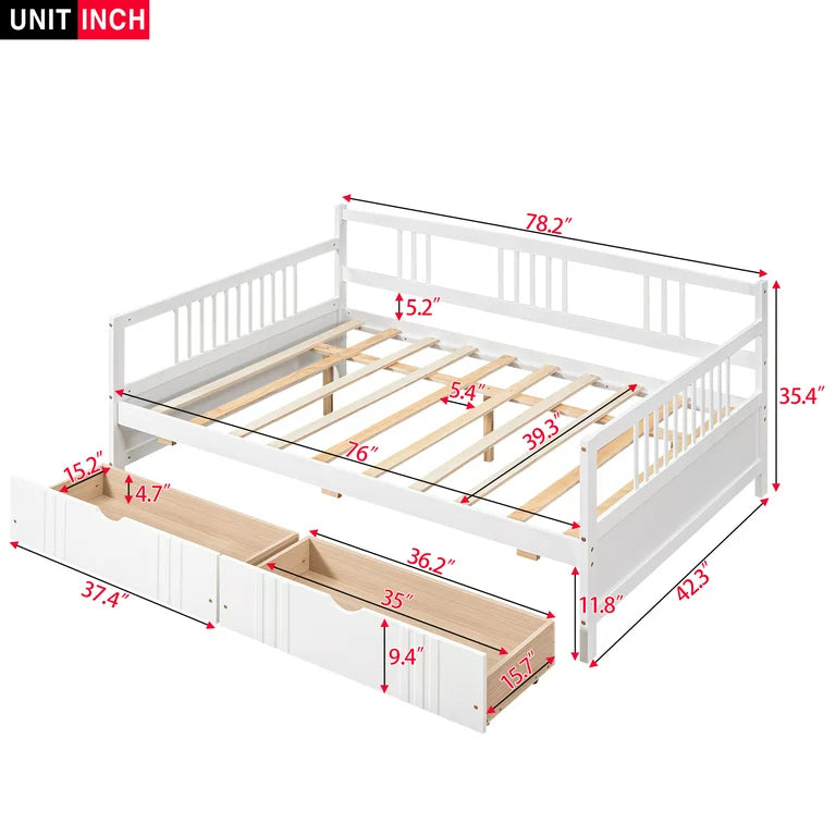 SEGMART Captain’s Bed, Modern Daybed Bed with 2 Storage Drawers, Twin Solid Wood Trundle Bed with Headboard and Footboard, Twin Daybed Bed for Kid's Room, Teens, White, 300lbs, White, S313