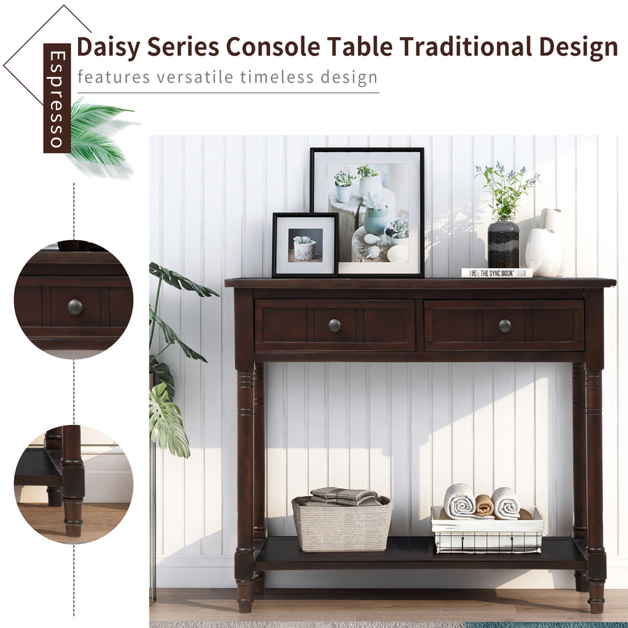 Entry Table with Drawers, SEGMART Wooden Console Table Sofa Table with Storage, Foyer Table Entryway Table with Shelf, Modern Console Table for Living Room Entryway Hallway Foyer Study, Espresso,H2320