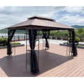 13'x10' Patio Gazebo with Mosquito Nettings, SEGMART Outdoor Shelter Tent with Metal Steel Frame, Heavy Duty Canopy Gazebo with Double Vented Roofs for Backyard, Patio, Garden, Lawn, Deck, Brown