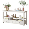57.9" 3-Tier Vintage Console Table with 3 Drawers, Buffet Sideboard Hallway Foyer Table with Storage Shelves, Narrow Long Sofa Entryway Table for Living Room, Kitchen Counter, White