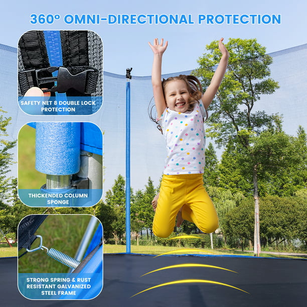 Outdoor Trampoline for Kids, New Upgraded 14' Outdoor Trampoline with Safety Enclosure Net and Ladder, Heavy-Duty Round Trampoline for Indoor or Outdoor Backyard, L