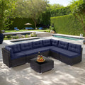 Patio Outdoor Furniture Sets, 7 Pieces All-Weather Rattan Sectional Sofa with Tea Table, Cushions & Pillow, PE Rattan Wicker Sofa Couch Conversation Set for Garden Backyard Poolside, B04