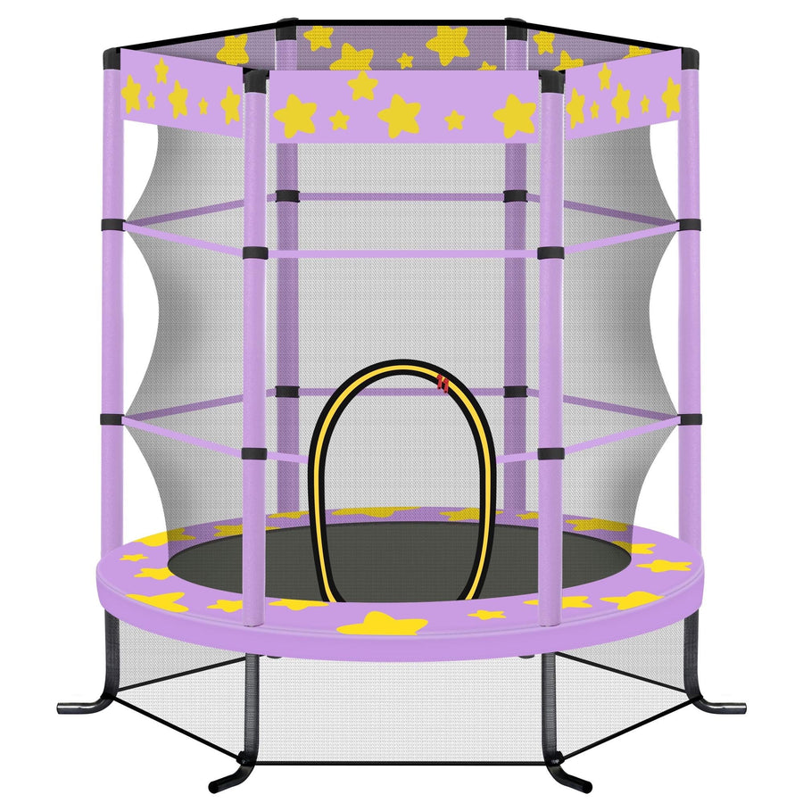 55'' Trampoline with Enclosure Net for Kids, Toddler Mini Trampoline for Outdoor Indoor, Kids Small Trampoline with No-Gap Design, Round Recreational Trampoline Birthday Gift for Boys Girls, Yellow