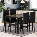 Kitchen Dining Table Set, Metal Kitchen Table Sets with 4 Chairs, Faux Marble Rectangular Breakfast Table w/Metal Legs & Black Finish Frame, Dining Table Sets for an Apartment Breakfast, SS1288
