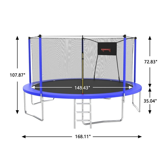 SEGMART 14FT Trampoline with Enclosure for Kids, Recreational Trampolines with Ladder and Basketball Hoop, Outdoor Trampoline with Galvanized Anti-Rust Coating for Indoor Outdoor Backyard