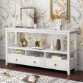 57.9" 3-Tier Vintage Console Table with 3 Drawers, Buffet Sideboard Hallway Foyer Table with Storage Shelves, Narrow Long Sofa Entryway Table for Living Room, Kitchen Counter, White