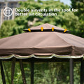 Vented Dome Top Patio Gazebo, Double Roofs Outdoor Shelter Canopy Tent with Nettings and Privacy Screens for Deck Backyard Patio Garden, 9.8 ft. Wx9.8Ft.L, Brown